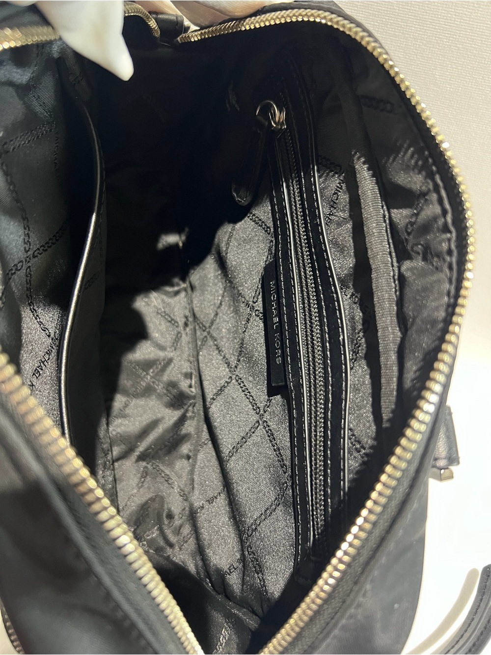 Michael Kors Black Nylon Dual-Pocket Crossbody Satchel with Chain Strap - Picture 7 of 8